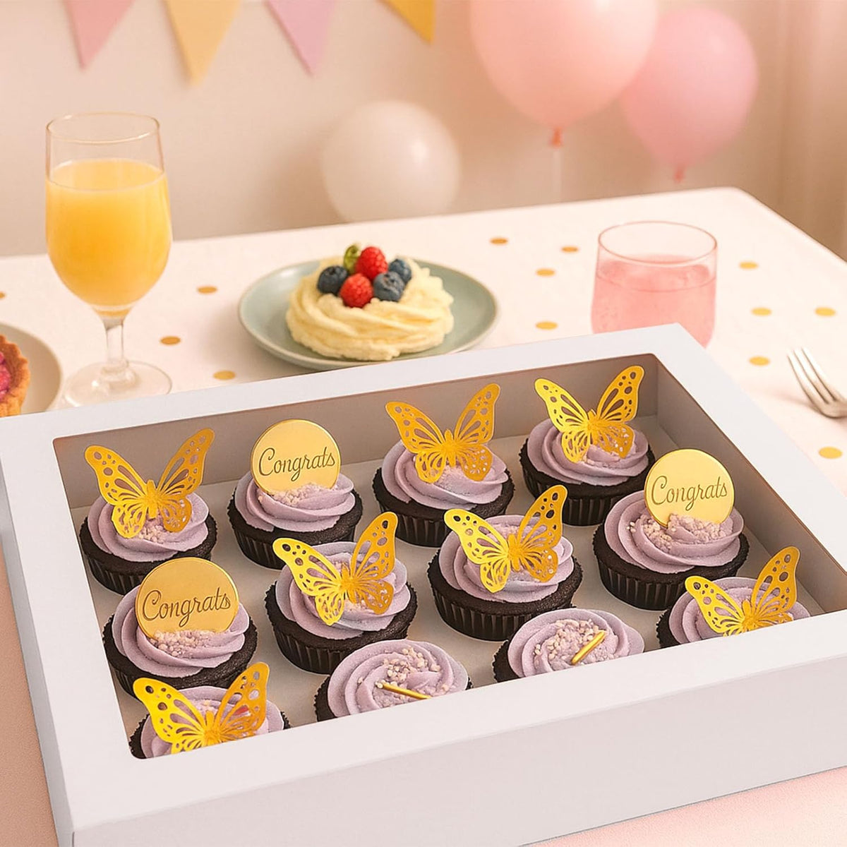 VGOODALL 12 Count Cupcake Boxes, 12PCS Cupcake Holder with Window White Pastry Boxes for Birthday