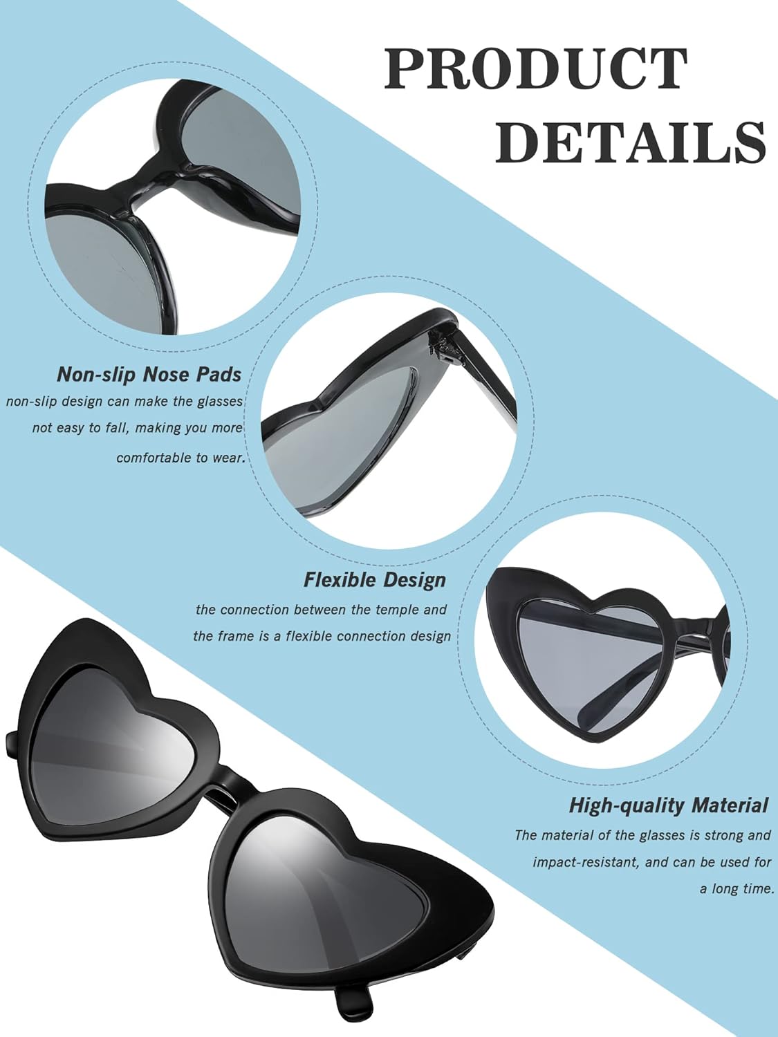 Flutesan 20 Pairs Retro Heart Sunglasses Vintage Cat Eye Heart Glasses Women Bachelorette Bride