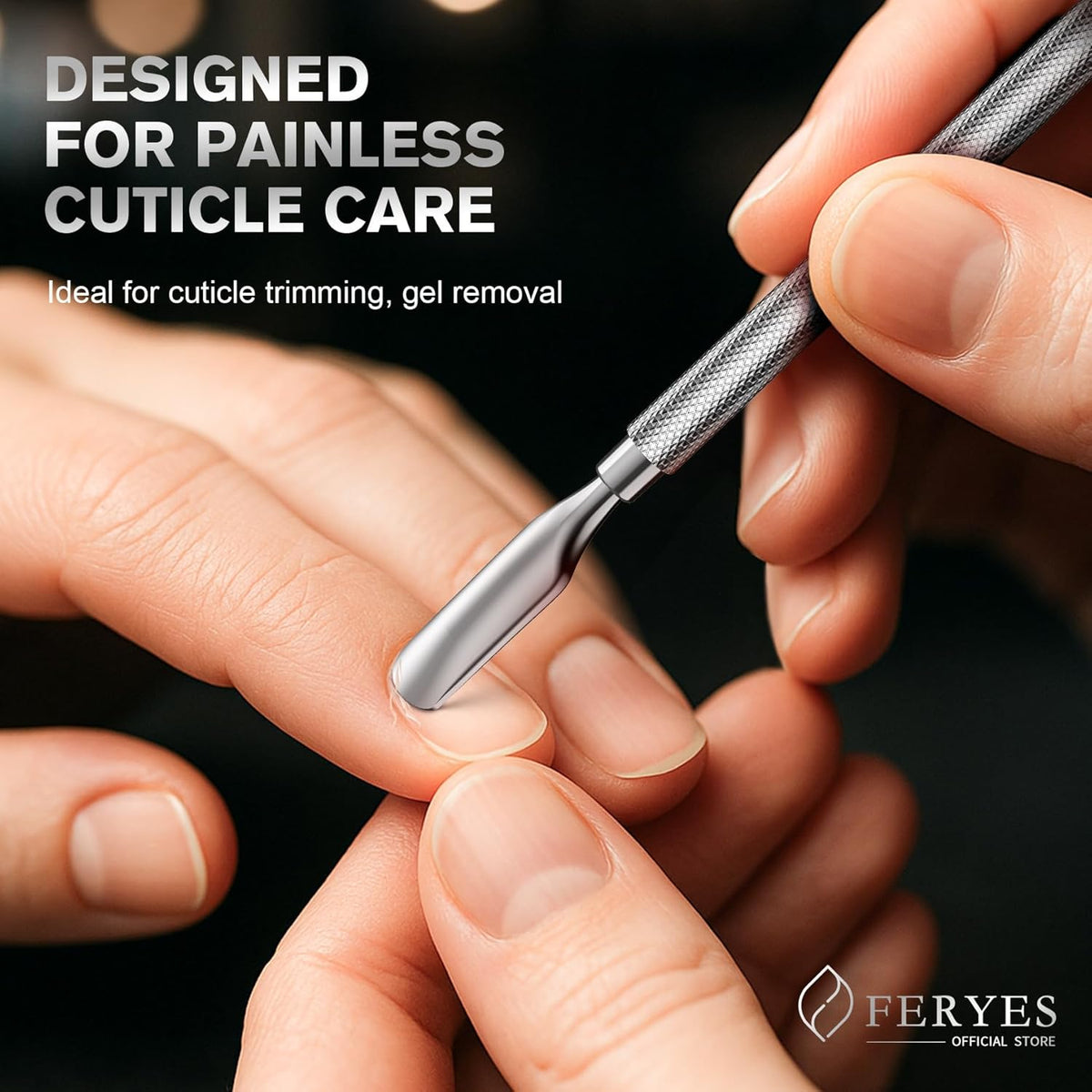 FERYES Professional Cuticle Pusher & Remover Tool - Stainless Steel Dual-Sided Nail Care Tool for
