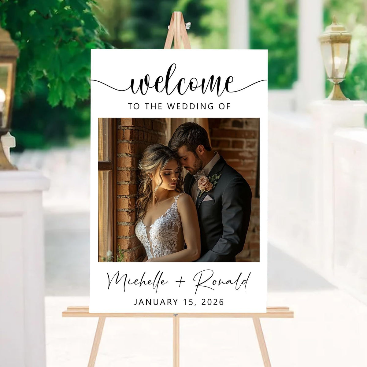 Editable Wedding Welcome Sign with Photo, Personalized Modern Reception Poster, Minimalist