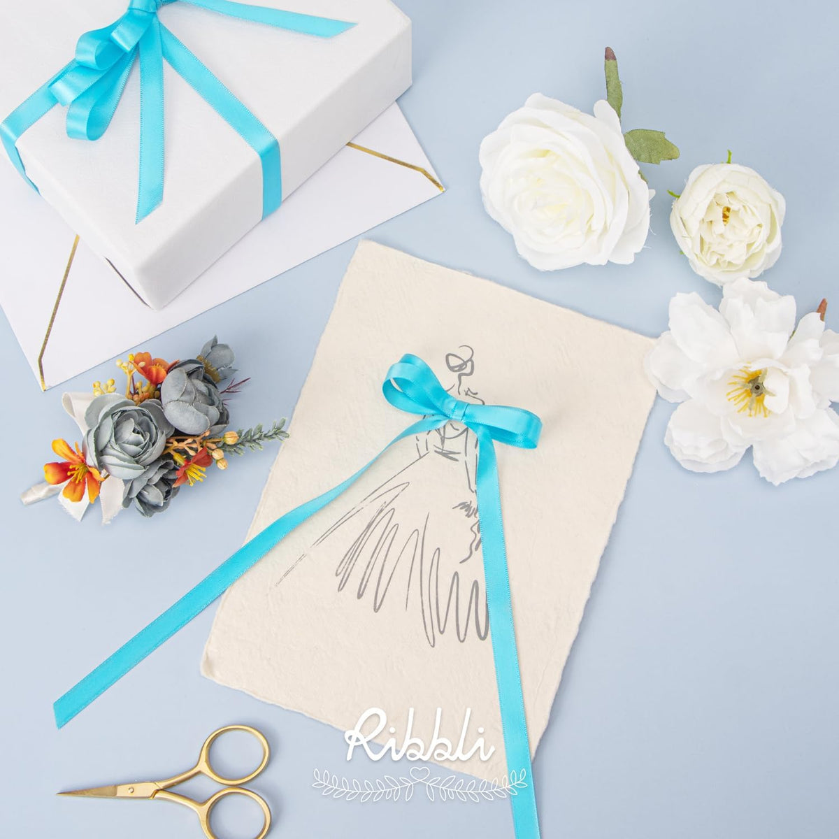 Ribbli Double Faced Turquoise Blue Satin Ribbon,3/8” x Continuous 25 Yards,Use for Bows
