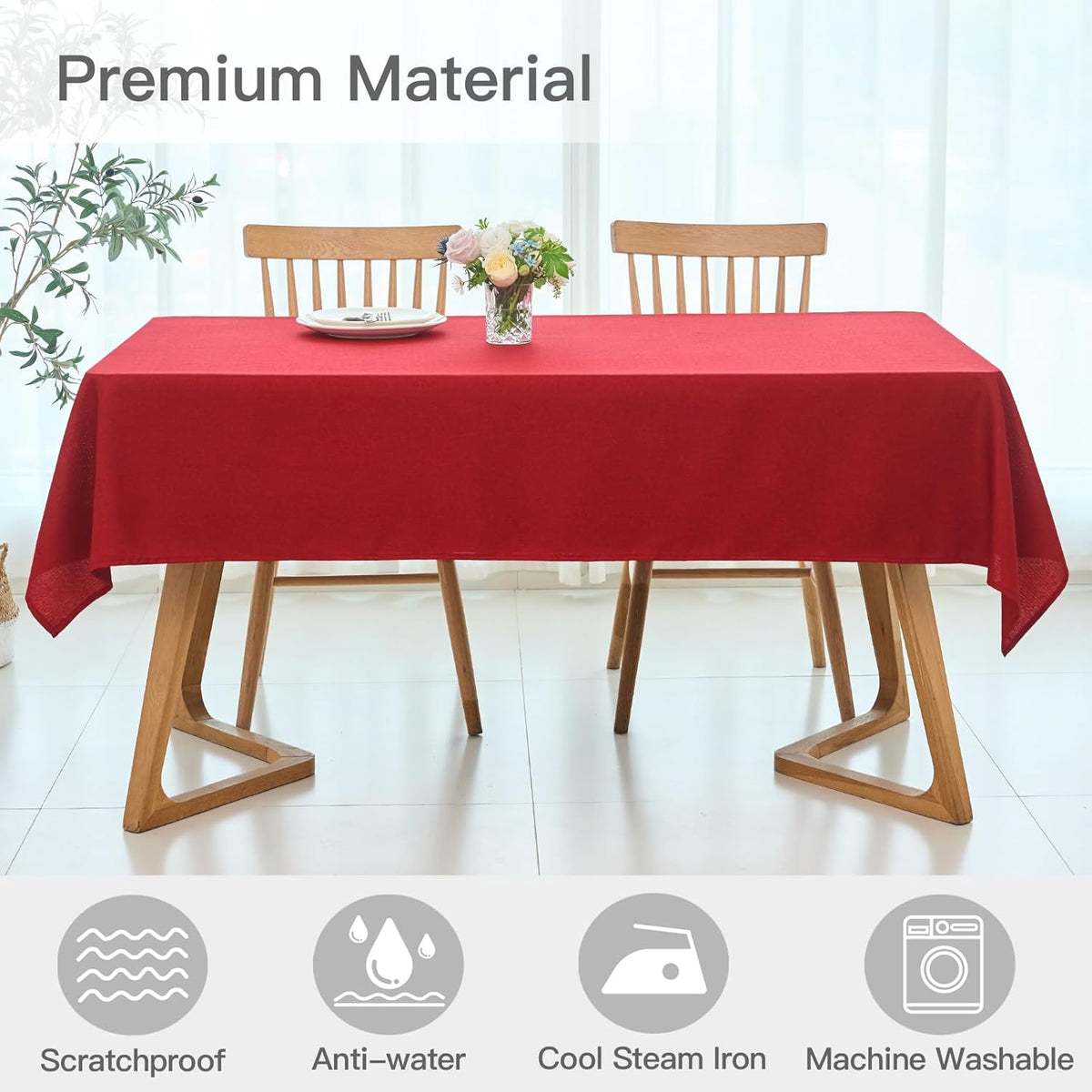 maxmill Linen Textured Rectangular Tablecloth Water Resistant Wrinkle Free Spill-Proof, Soft Table