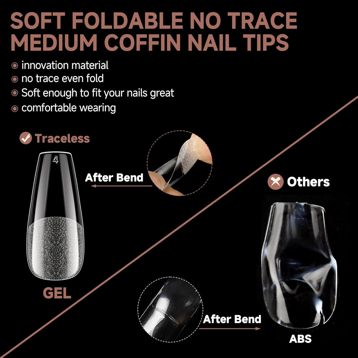 UNA GELLA Medium Coffin Nails Tips 504pcs - Gel Nail Tips Coffin Acrylic Full Cover Pre-buff Soft