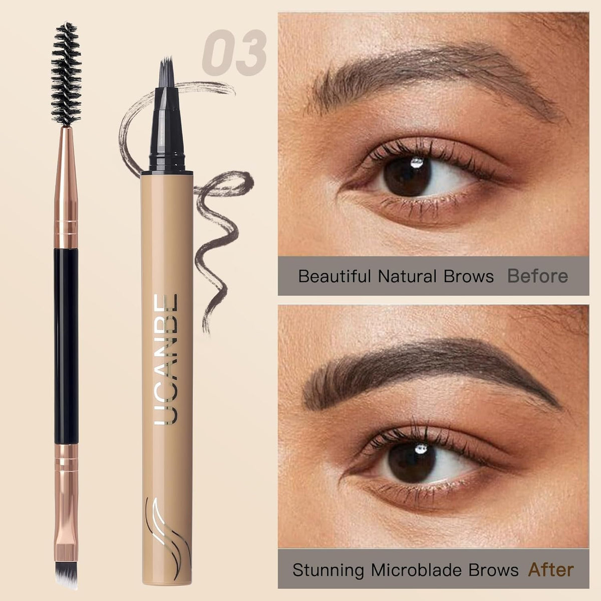 UCANBE Brow-Fection Angled Brush Eyebrow Pen, Liquid Microblading Eyebrow Pencils for Women, Wild