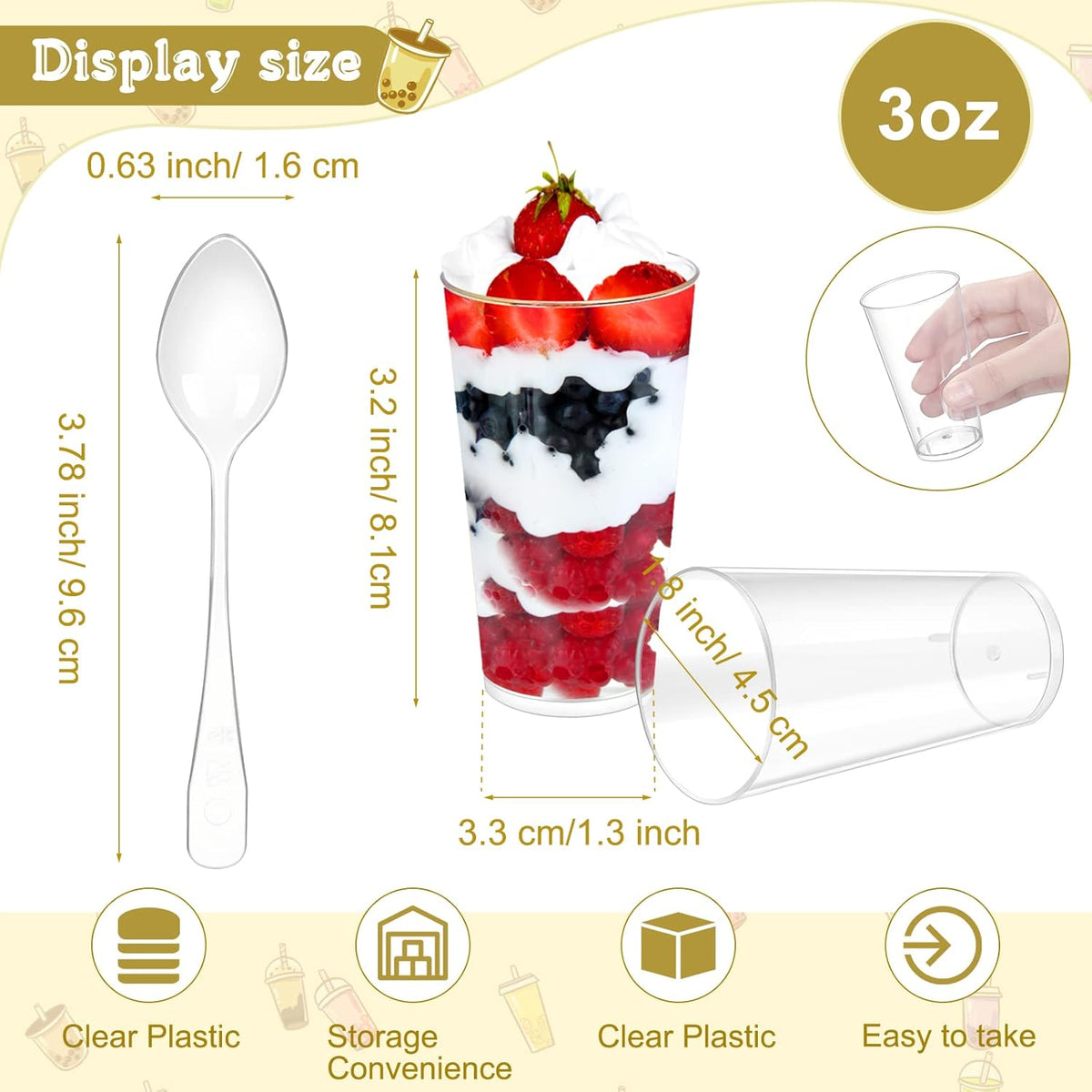 CHENGU 3 Oz Dessert Cups with Spoons Mini Shooter Cups Small Round Tableware for Parfait Appetizer