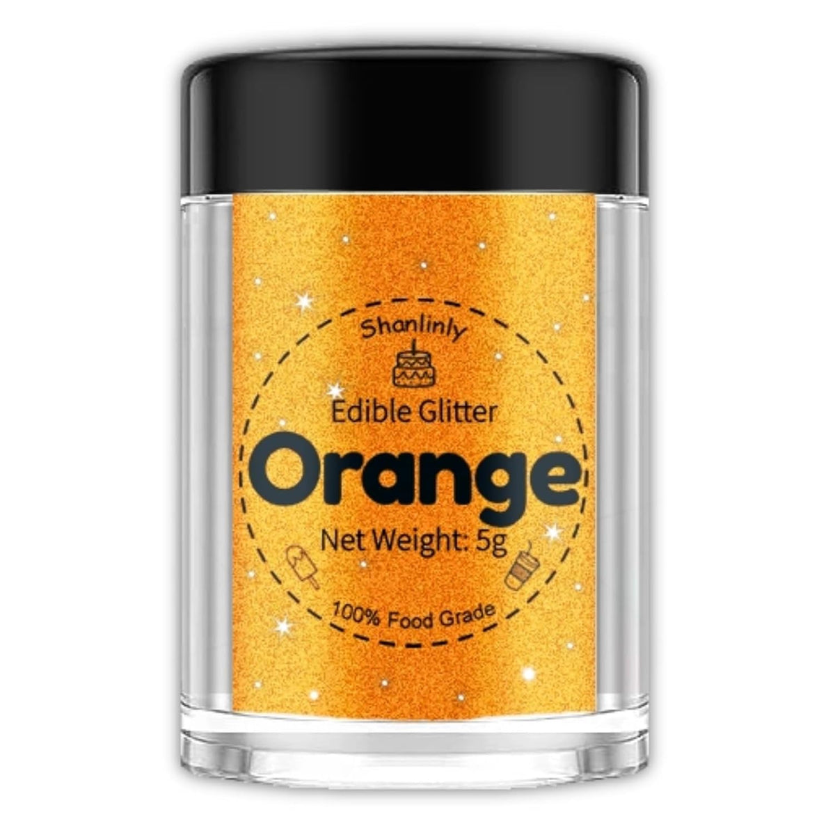 Shanlinly Orange Edible Glitter for Cakes Drinks - Food Grade 5g Shimmer Luster Glitter Dust Edible
