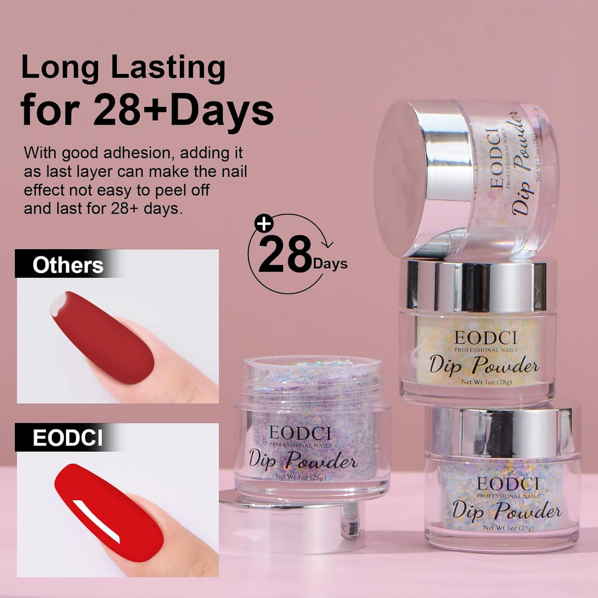 Glitter Dipping Powder, Sprinkle On Glitter Collection - Hot Pink Dip powder - No Needed UV Lamp