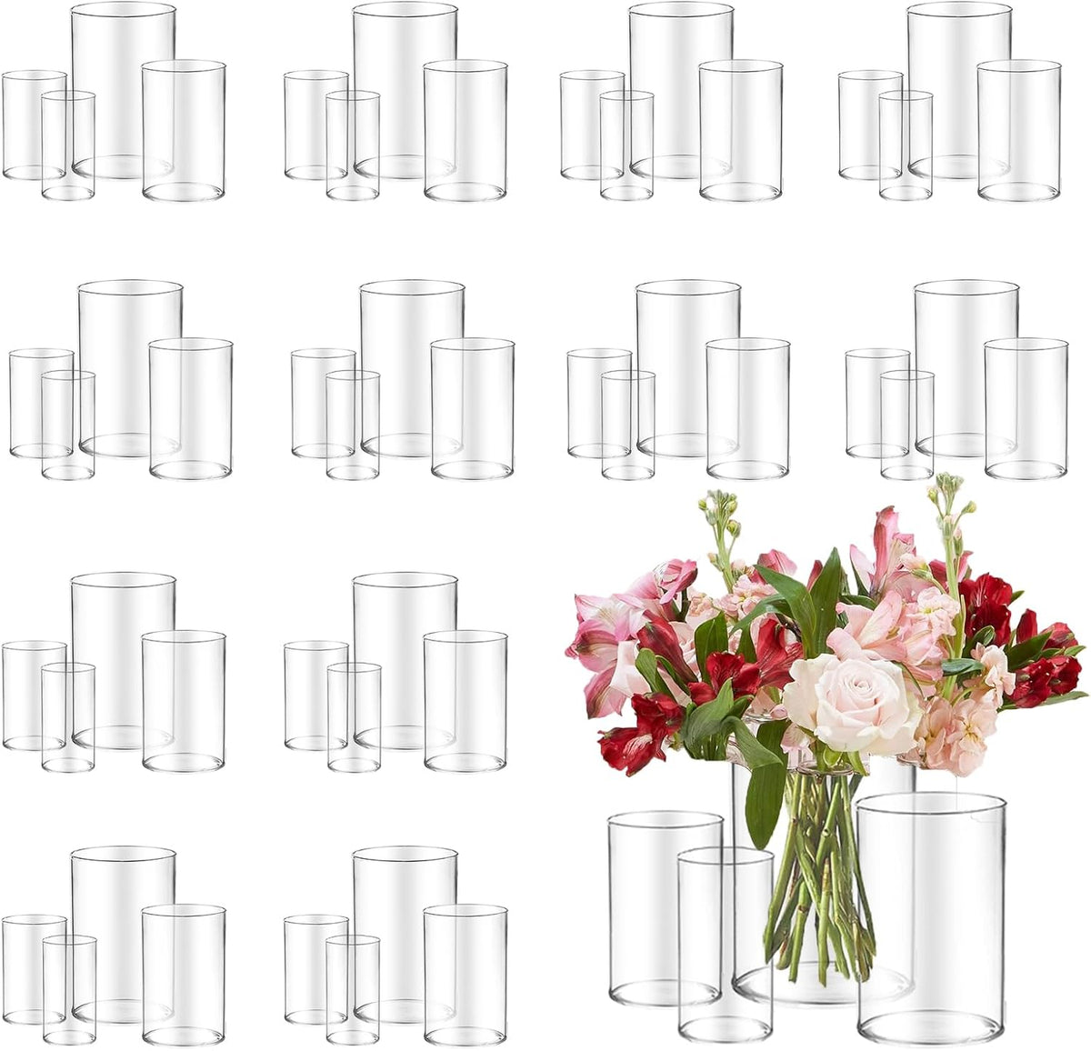 48pcs Glass Vase Cylinder for Centerpieces Small Flower Glass Clear Home Decor Centerpiece Table