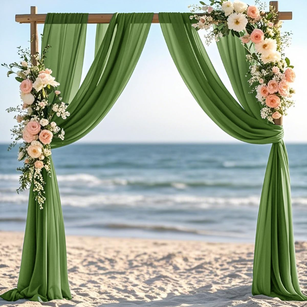 Olive Green Fall Elegant Arch Draping Fabric 2 Panels Outdoor 29" × 20Ft Sheer Chiffon Curtain