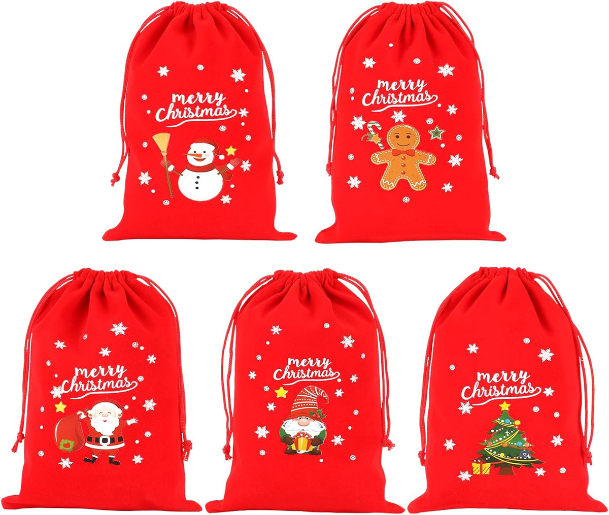 Tapleap Velvet Coth Christmas Bags with Drawstring, 50Pcs 5x7 for Wrapping Christmas Party Favors