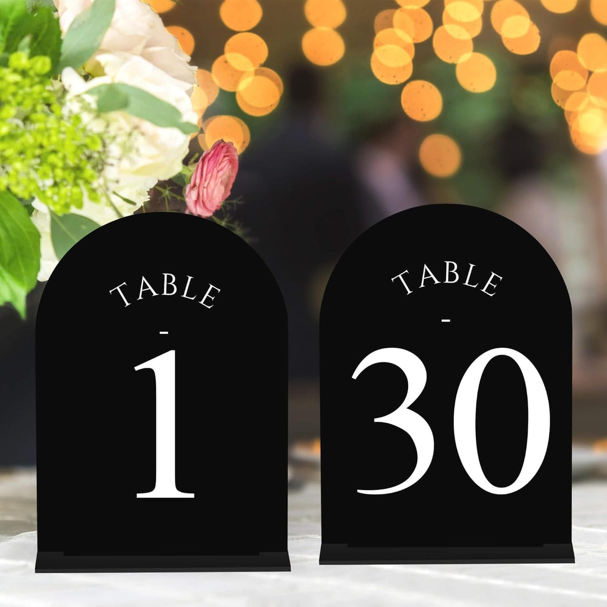 JOYIT Arch Wedding Table Numbers 1-30 with Stands – Double-Sided Printed 5" X 7" Acrylic Table