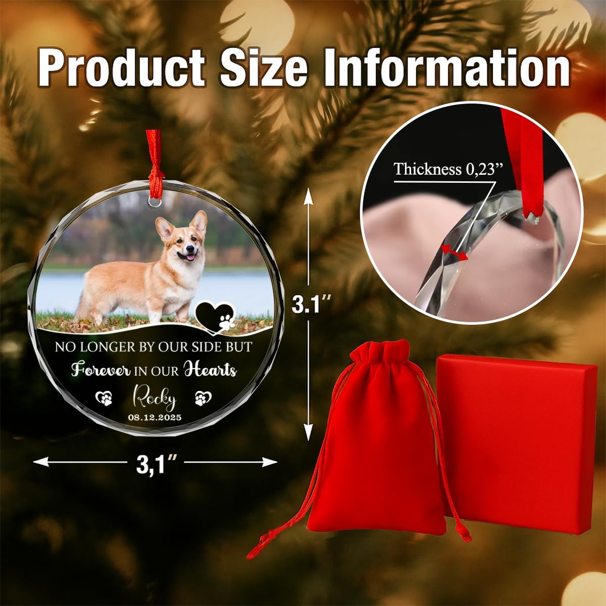 Personalized Dog Memorial Glass Ornaments, Pet Sympathy Gifts, Pet Remembrance Ornaments, Loss of