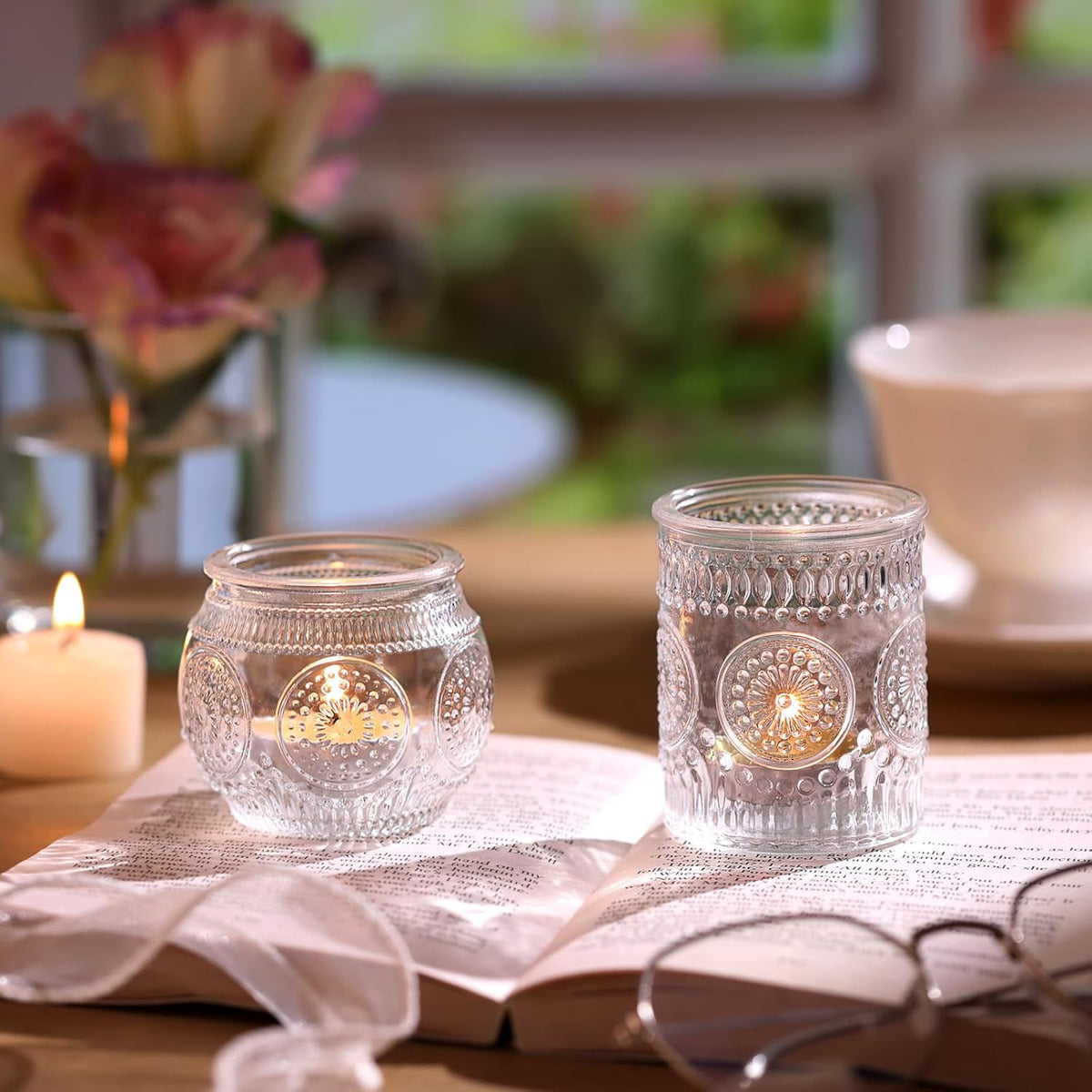 DARJEN 24Pcs Clear Votive Candle Holders - Glass Tea Light Candle Holder, Candle Holders Bulk