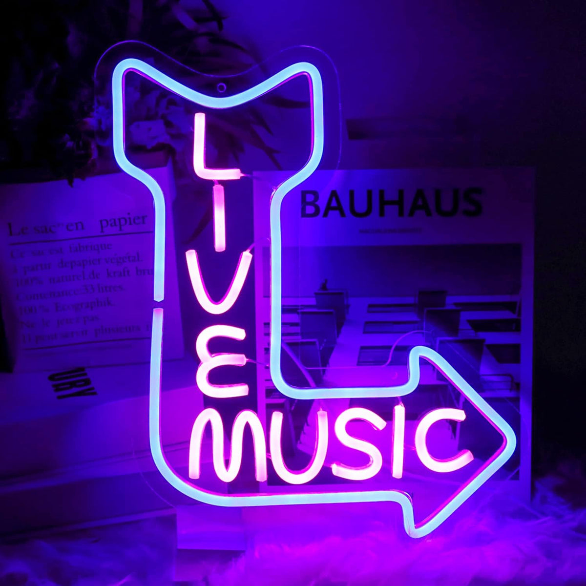 Live Music Neon Signs for Wall Decor LED Word Light Sign Pink Blue Neon Light Up Letters Sign for