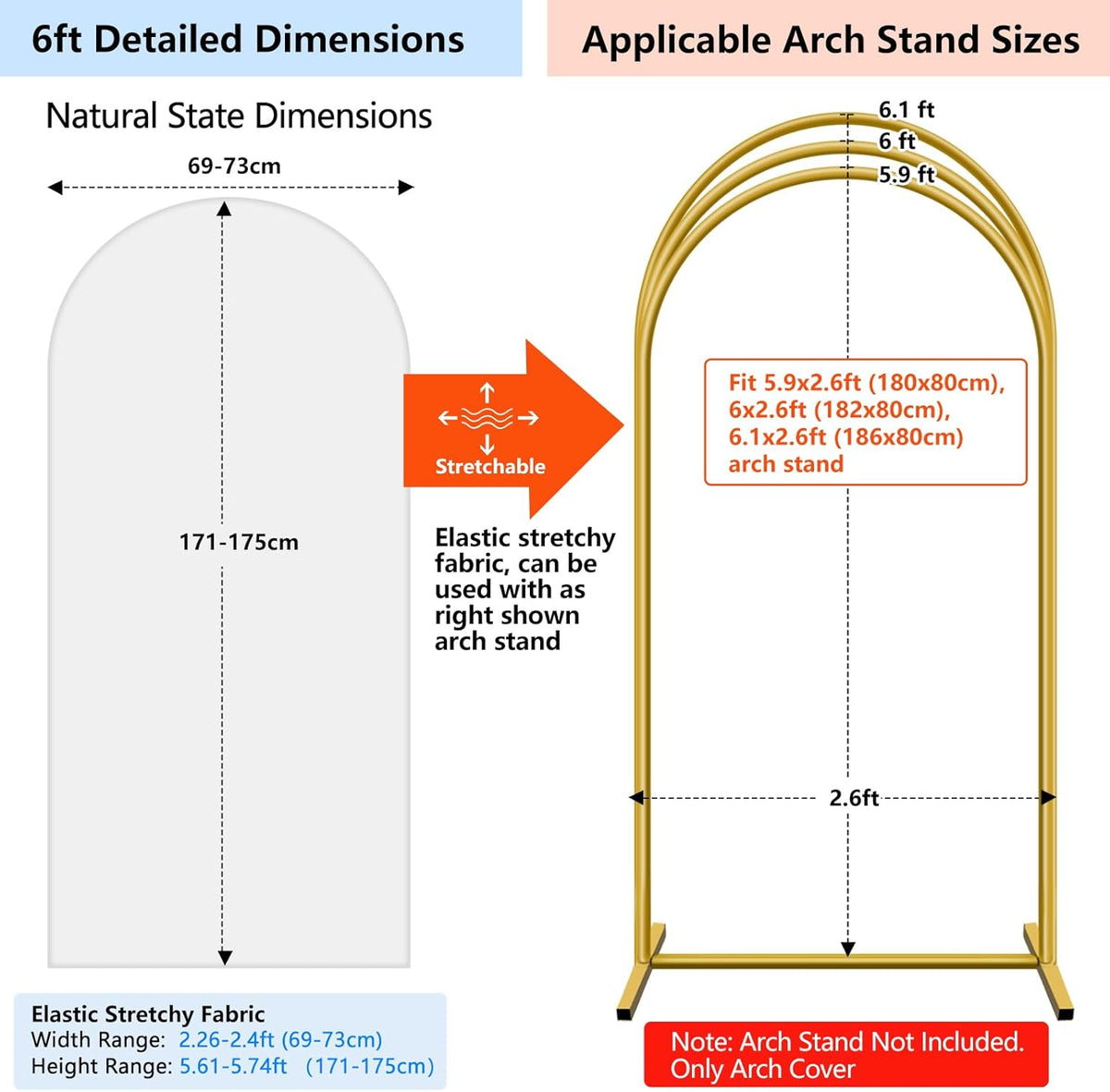 Hemmotop White Arch Backdrop Cover (No Arch Backdrop Stand), 6 ft Spandex Stretchy 2-Sided Arch