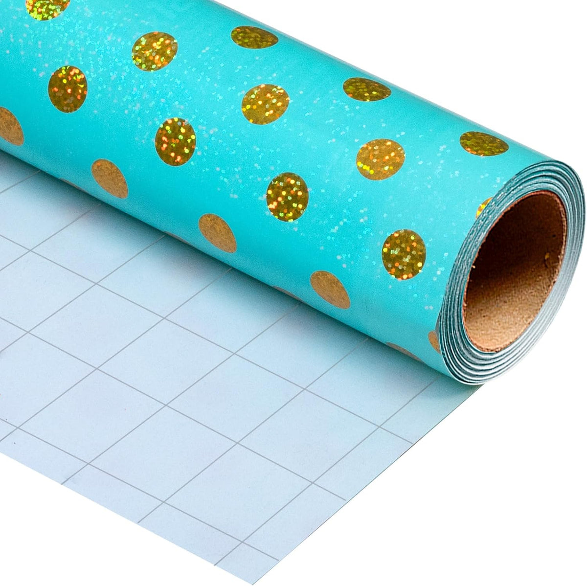 Burymento Blue Holographic Dots Wrapping Paper, Reversible Gold Gift Wrap for Birthday, Valentines