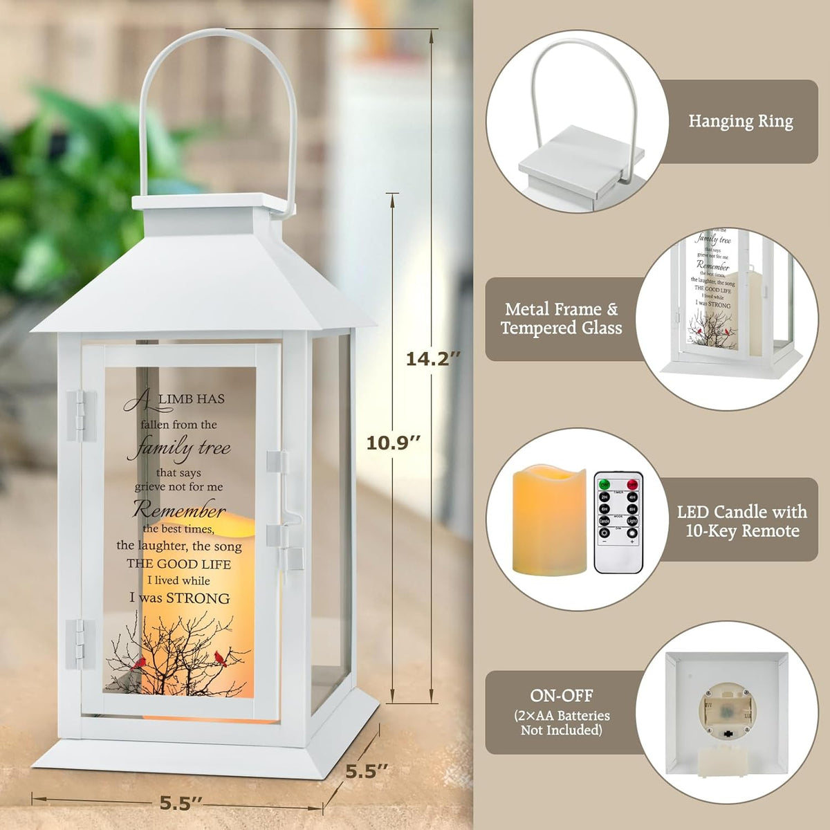 Memorial Lantern Bereavement Gifts in Memory of Loved One - Remembrance Sympathy Gifts for Loss of