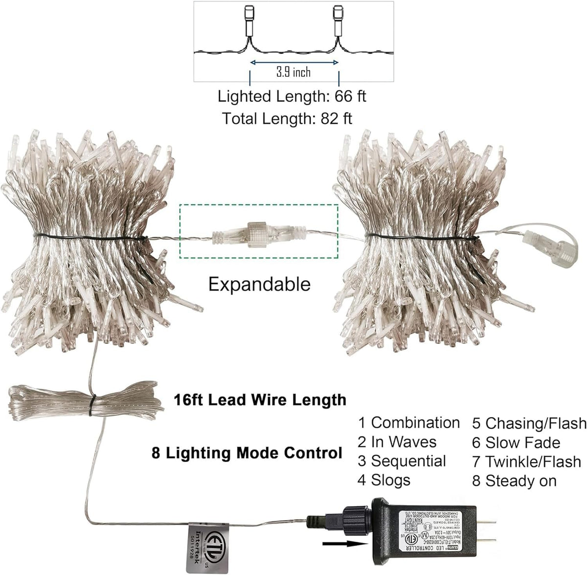 LJLNION 300 LED Christmas Lights, Extra Long 98.5FT Xmas String Lights Outdoor Indoor, 8 Lighting