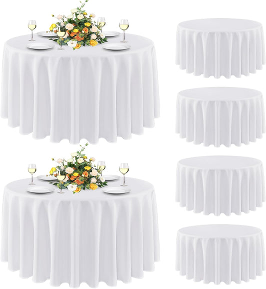 sancua 6 Pack Round Tablecloth 90 Inch White, Stain and Wrinkle Resistant Table Cloth - Washable