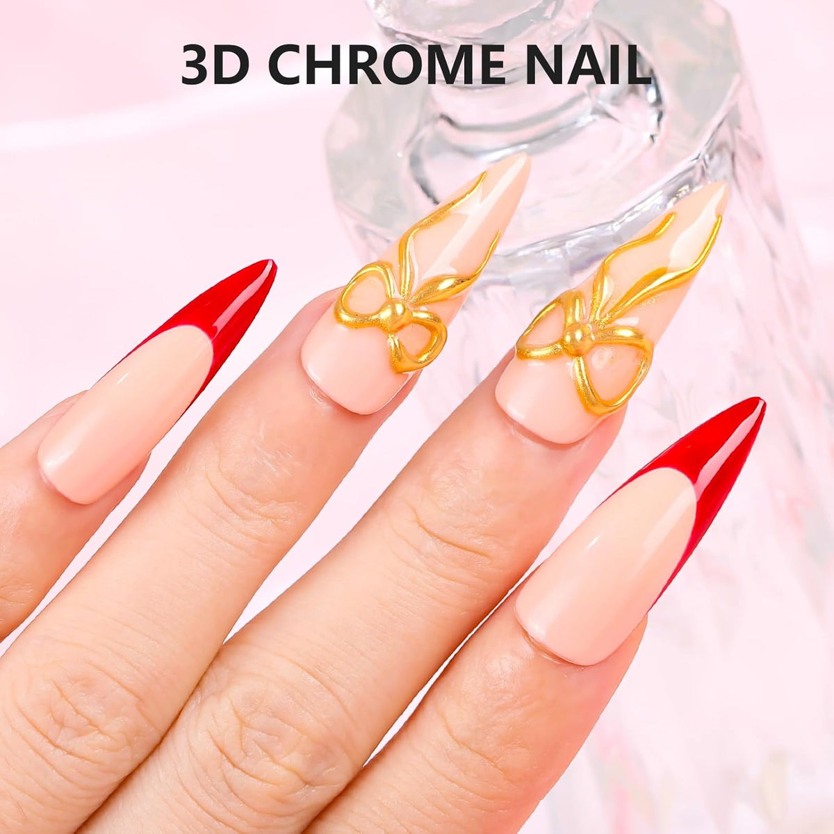 Makartt 3D Gel Nail Art with Gold Chrome Nail Powder Kit: Clear Molding Gel for Nail Art 15g