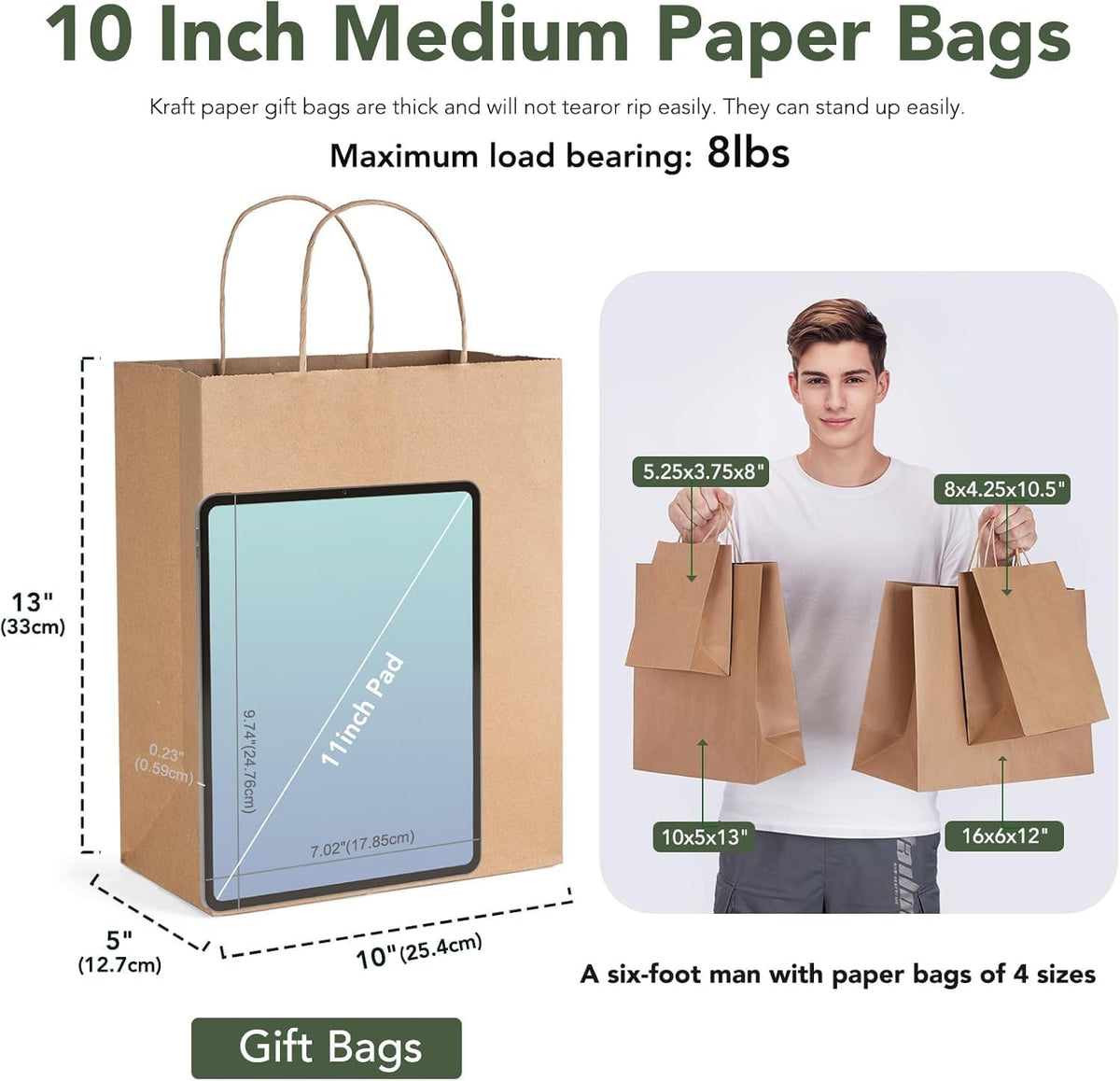 GSSUSA Brown Paper Bags with Handles 9000 Pack Brown Gift Bags10x5x13 Inch Kraft Paper Bags, for