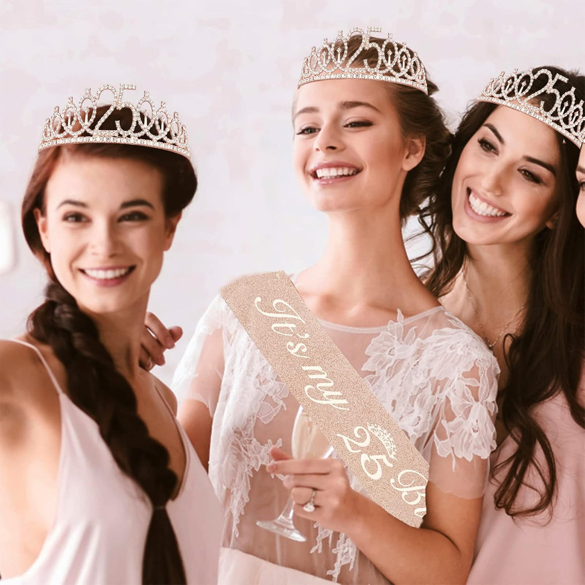 25th Birthday Decorations for Women Including Sash, Tiara/Crown, Numeral Candles and Cake Topper