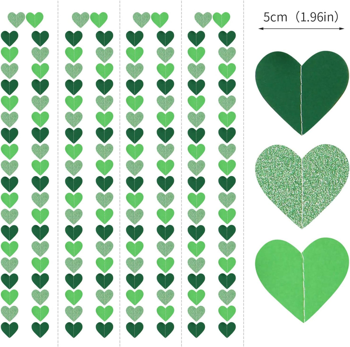 Green Party-Decorations Heart Paper-Garland Streamers-Banner - 52Ft St Patricks Day Decorations