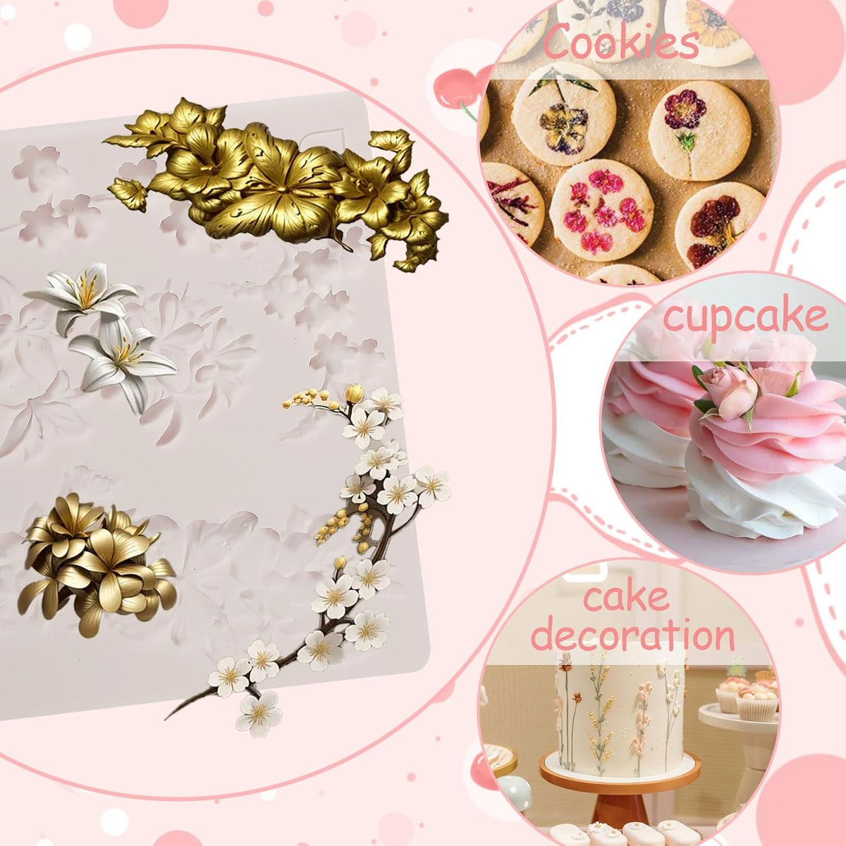 1 Pcs 3D Embossed Flower Fondant Mold, Exquisite Butterfly Lily Chocolate Silicone Molds, for