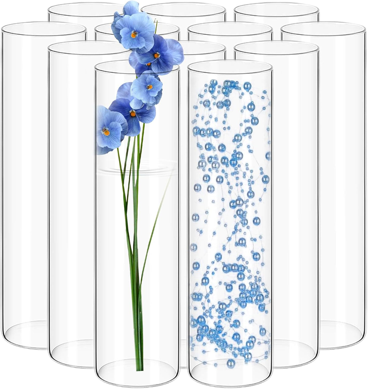 12Pack Glass Cylinder Vases for Centerpieces - 12 Inch Tall Flower Vase for Wedding Decorations