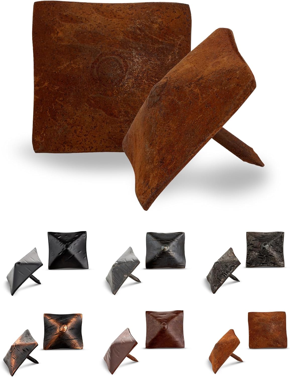 10 Pack 1.25" Square Head Iron Clavos Decorative Nails – Rusted – Handmade Rustic Square Fasteners