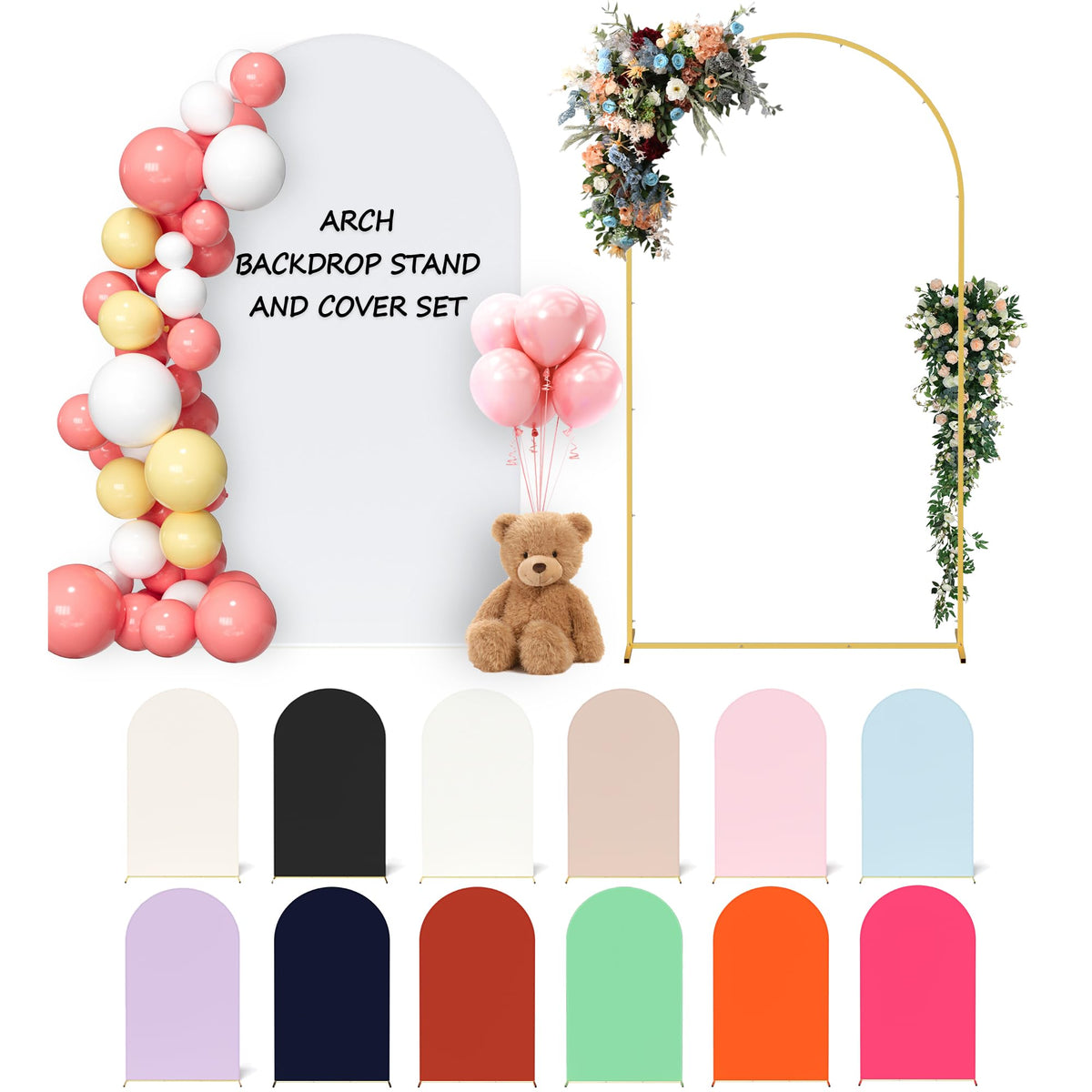 Neatsure Arch Backdrop Stand and Cover Set, 7.2FT Metal Photo Balloon Arch Backdrop Stand for
