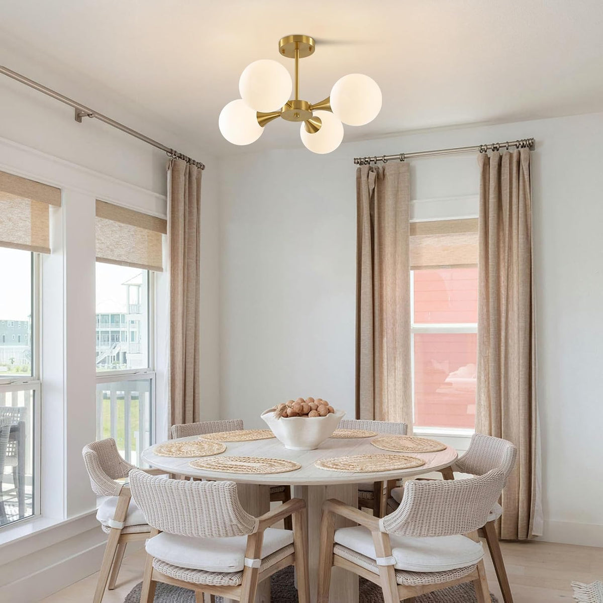 KCO Lighting Modern Globe Ceiling Light Gold Semi Flush Mount Sputnik Chandelier Mid Century