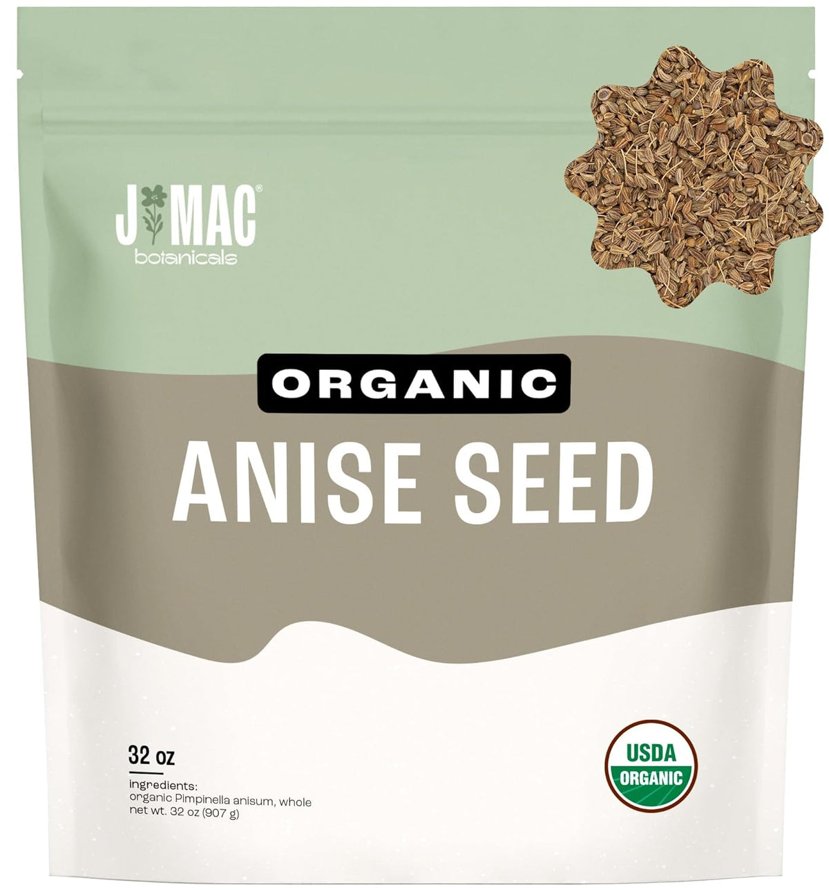 J Mac Botanicals Organic Anise Seeds (32 oz) Certified USDA Organic. Whole aniseed for cookies