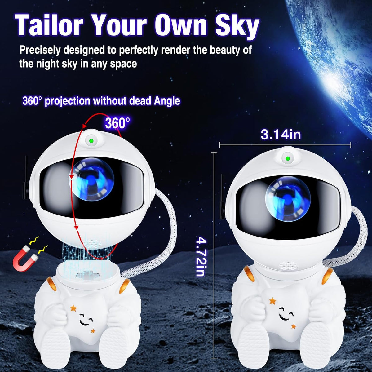 Astronaut Galaxy Projector Night Light – White Astronaut Holding Star, Star Projector Galaxy Lamp