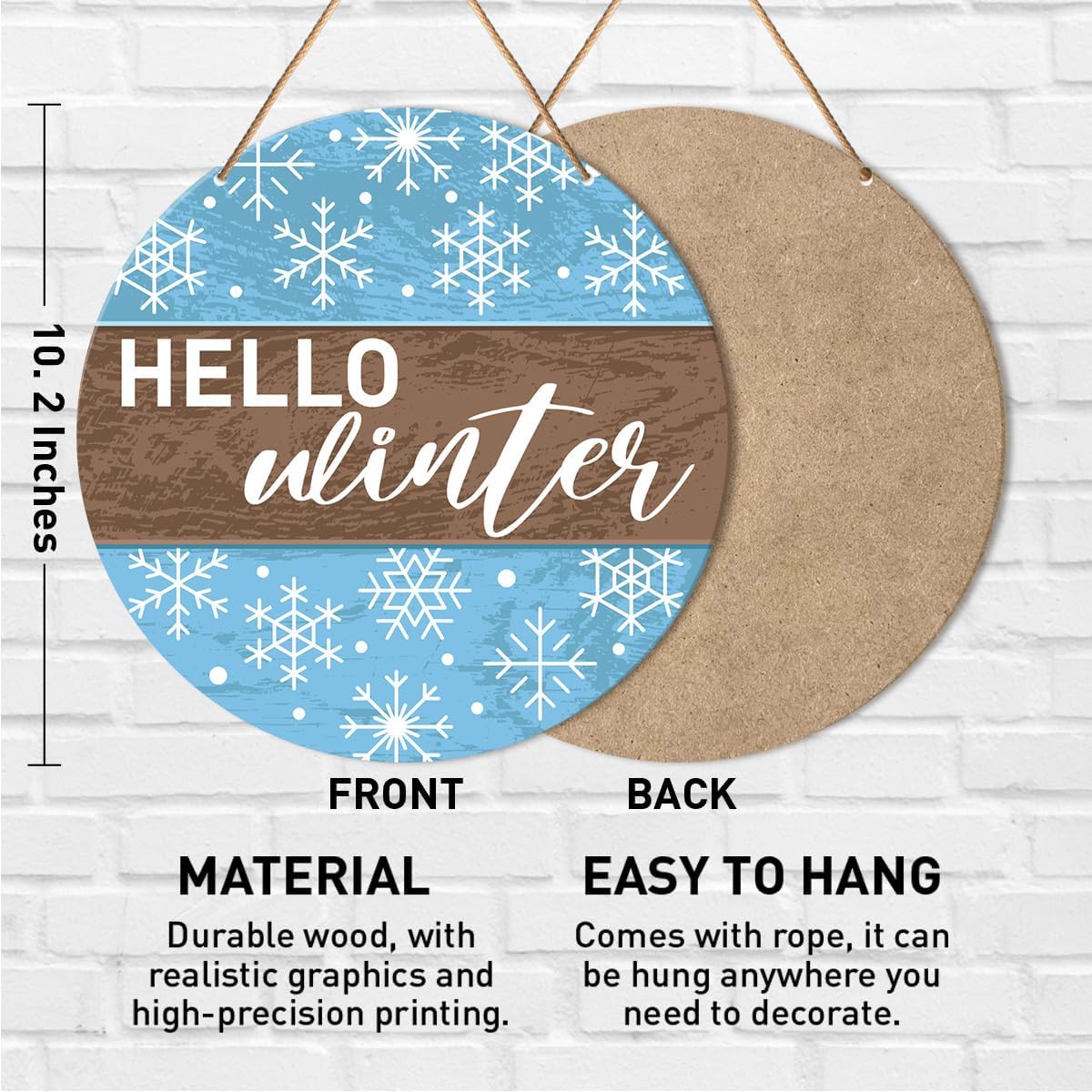 Muktoujaumai Hello Winter Sign Front Door Decor, Christmas Round Hanging Sign Decor Farmhouse