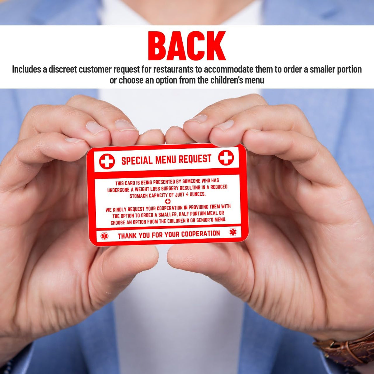 Bariatric Card for Restaurants, Special Menu Request Card, Portion Control Restaurant Request for
