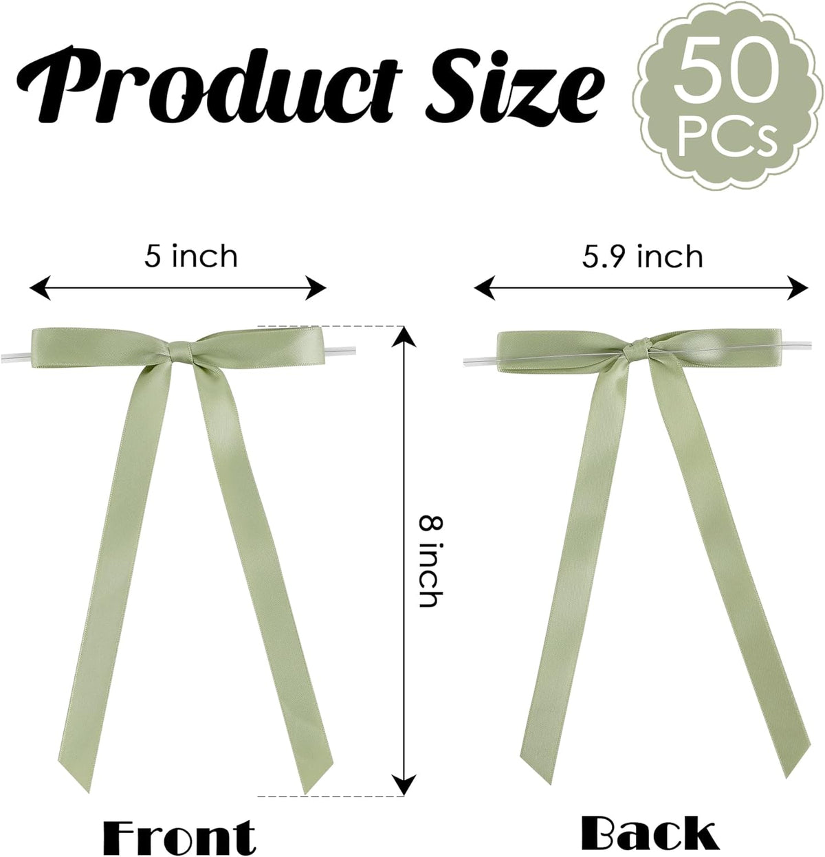 50 PCs Sage Green Bow 5 Inch Long Tail Bows for Gift Wrapping, Wedding Bow Party Decorations, Twist