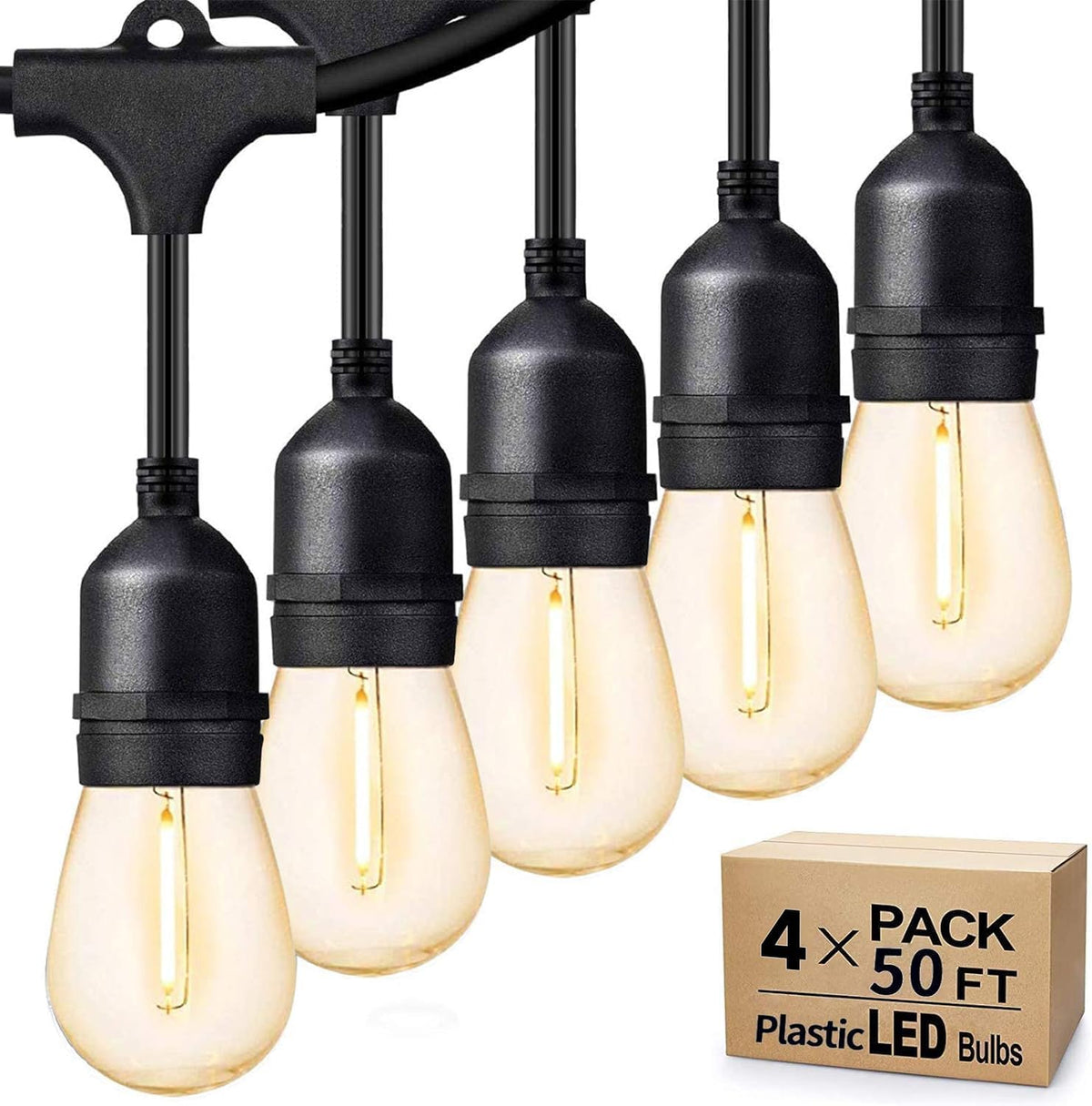 Svater Outdoor String Lights 200 FT, E26 Socket, 64pc S14 Shatterpoof Bulbs, 1 Watt Dimmable 2700K
