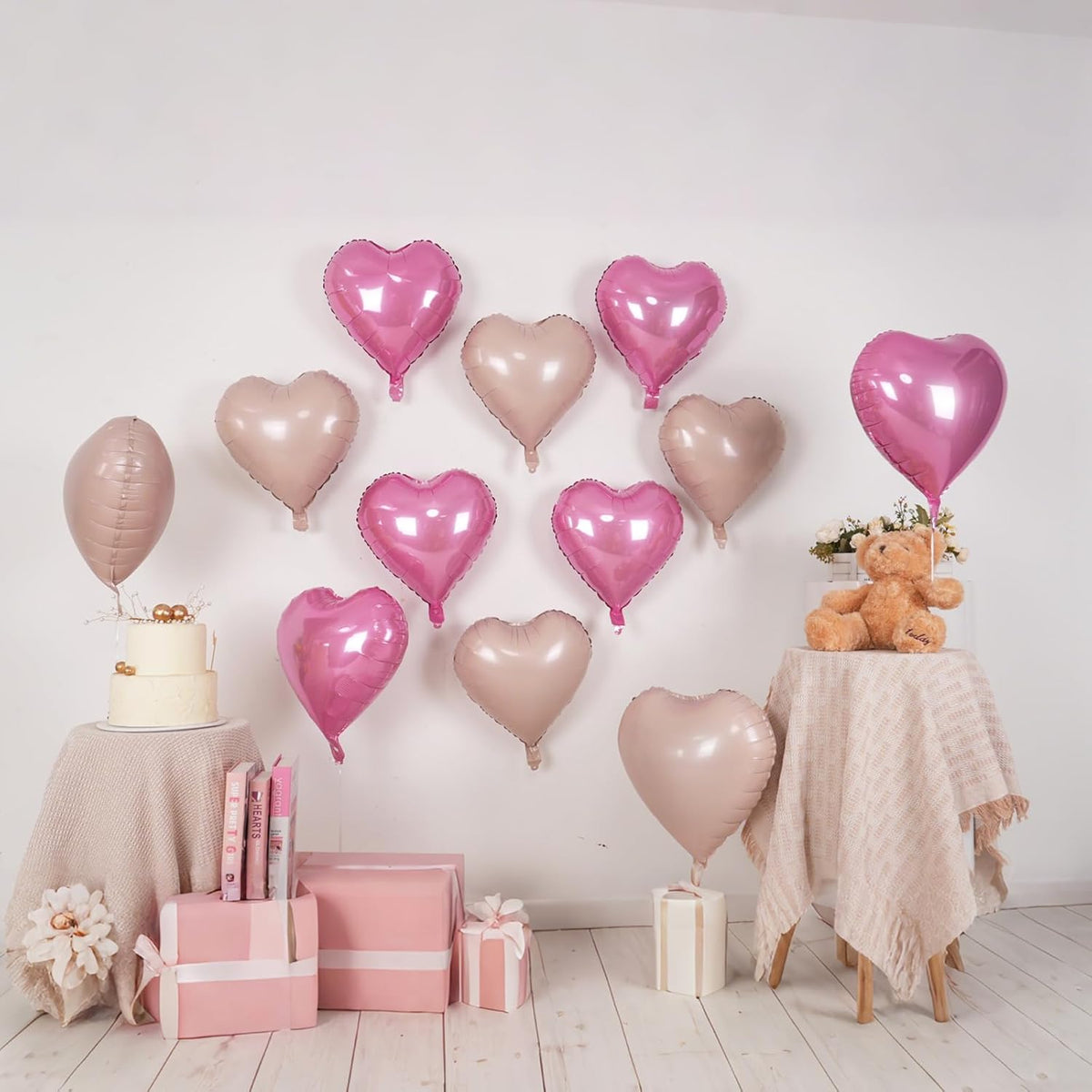 Light Pink Heart Balloons,12Pcs 18 Inch Pastel Baby Pink Helium Foil Love Heart Shaped Balloons for