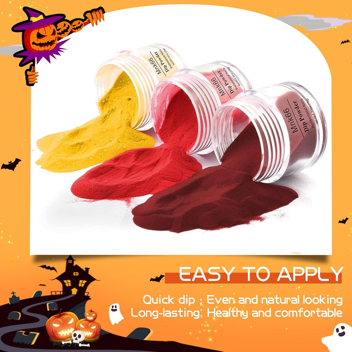 6 Colors Dip Powder Set, Red Orange Glitter Hallowen Dipping Powder Color Set, Glossy Nail Art