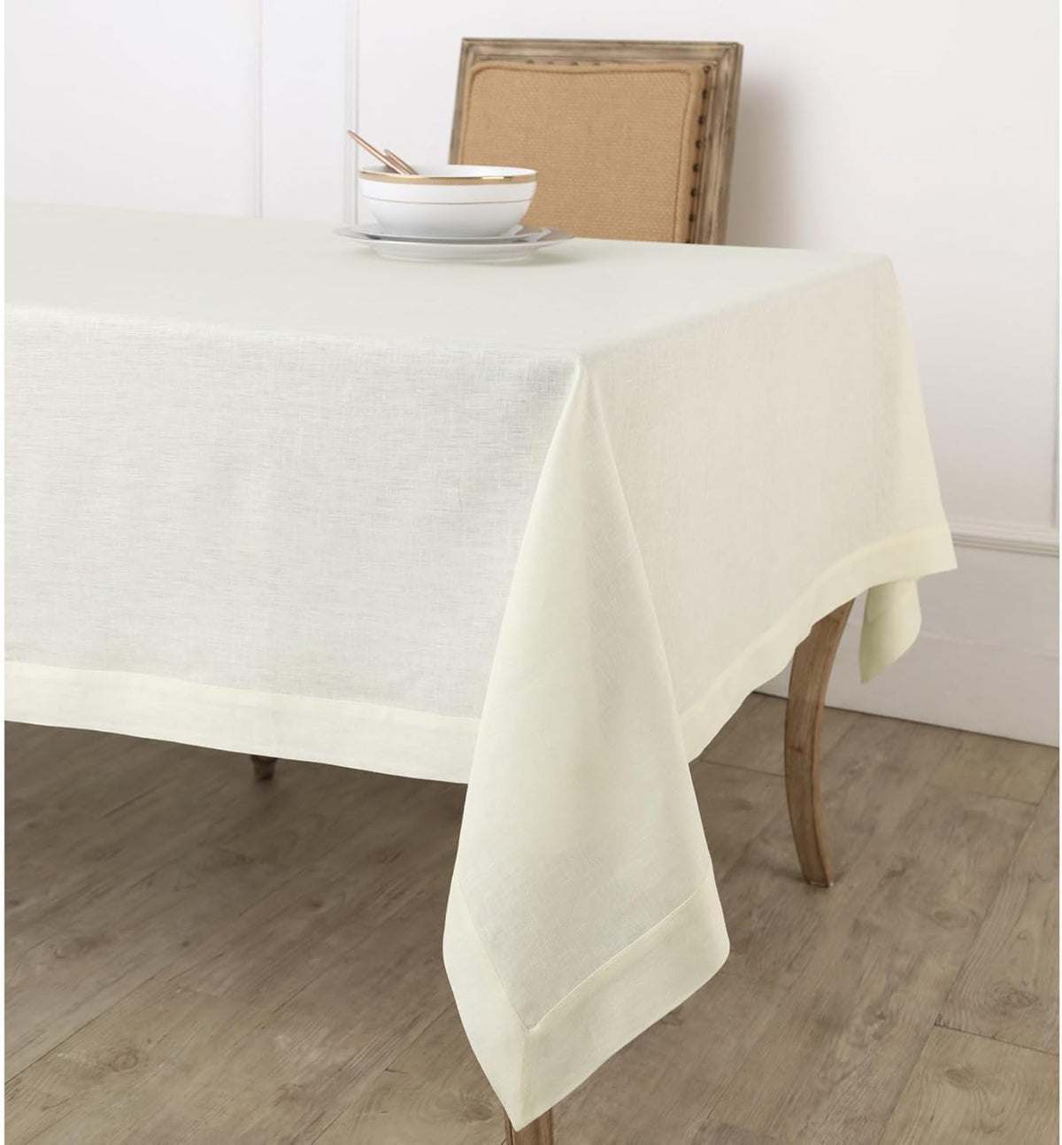 Solino Home Ivory Linen Tablecloth 54 x 72 Inch - 100% Pure Linen Table Cloth for Rectangle Tables