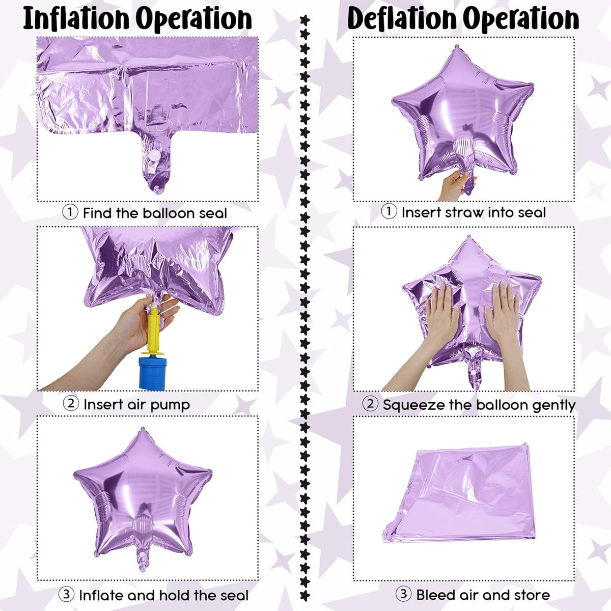 Purple Pink Star Foil Balloons Set, 18 Inch 12 Pcs Lavender Pink Pentagram Aluminum Foil Balloons