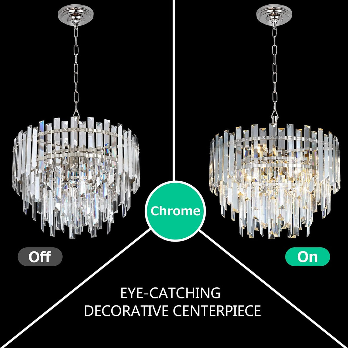 Chrome Crystal Chandelier Lighting 17.7'' for Dining Rooms Bedroom Foyer Entryway Ceiling Hanging