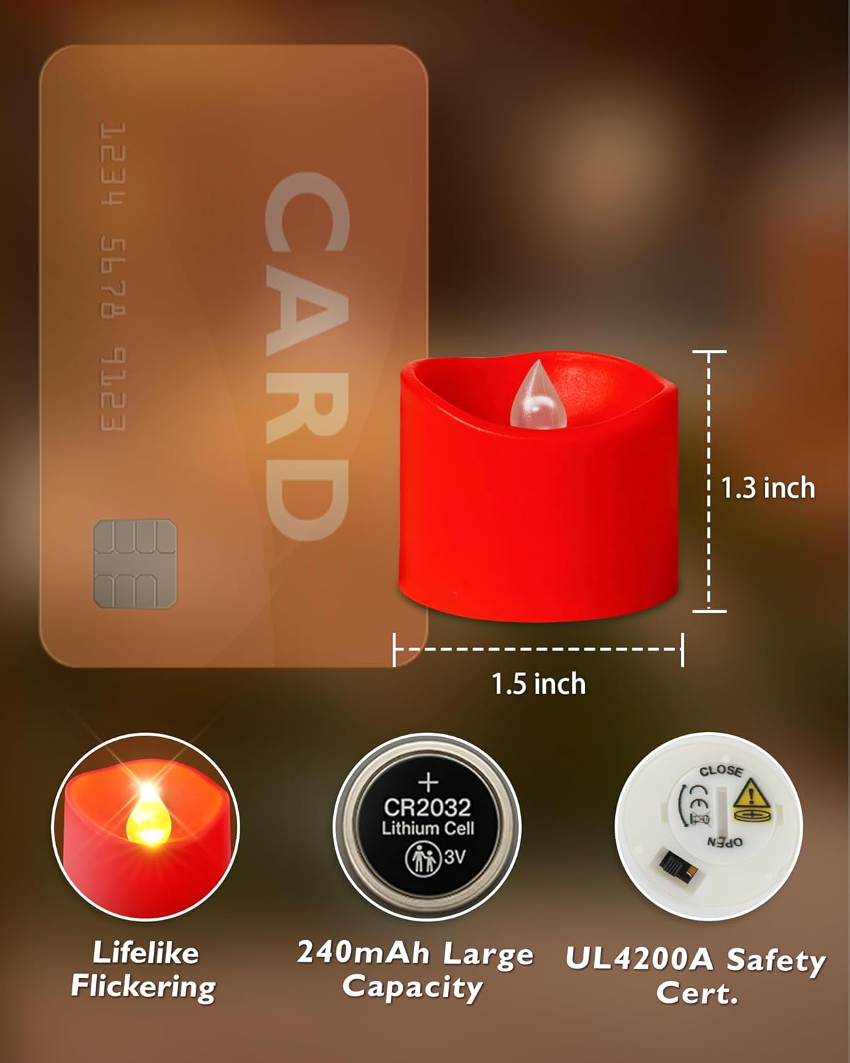 Homemory Red Tea Lights Candles Battery Operated, 200+Hour Flameless Flickering Fake Electric LED