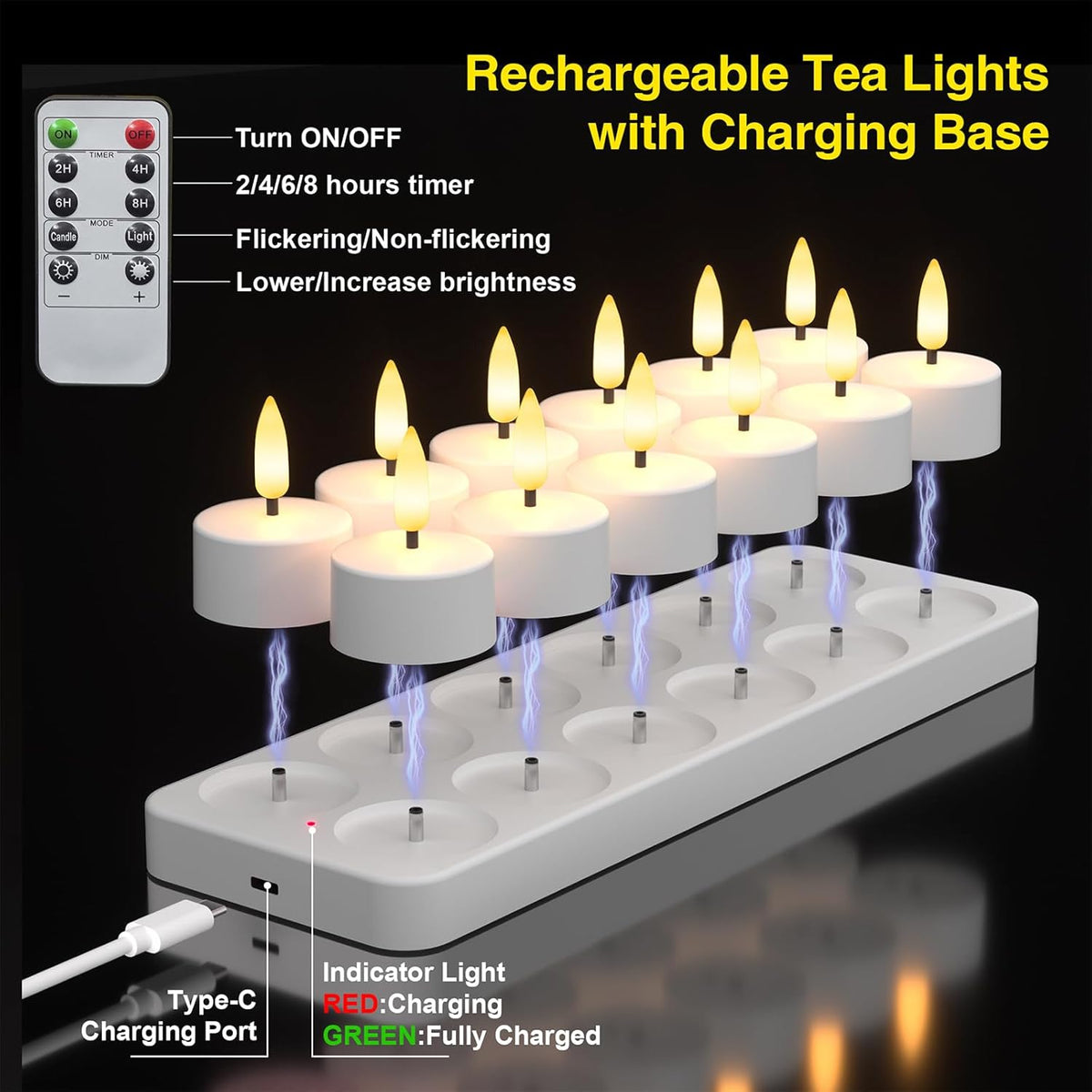 Rechargeable Flameless Tea Lights Candles with Charging Station, LED Tea Lights Candles with Remote