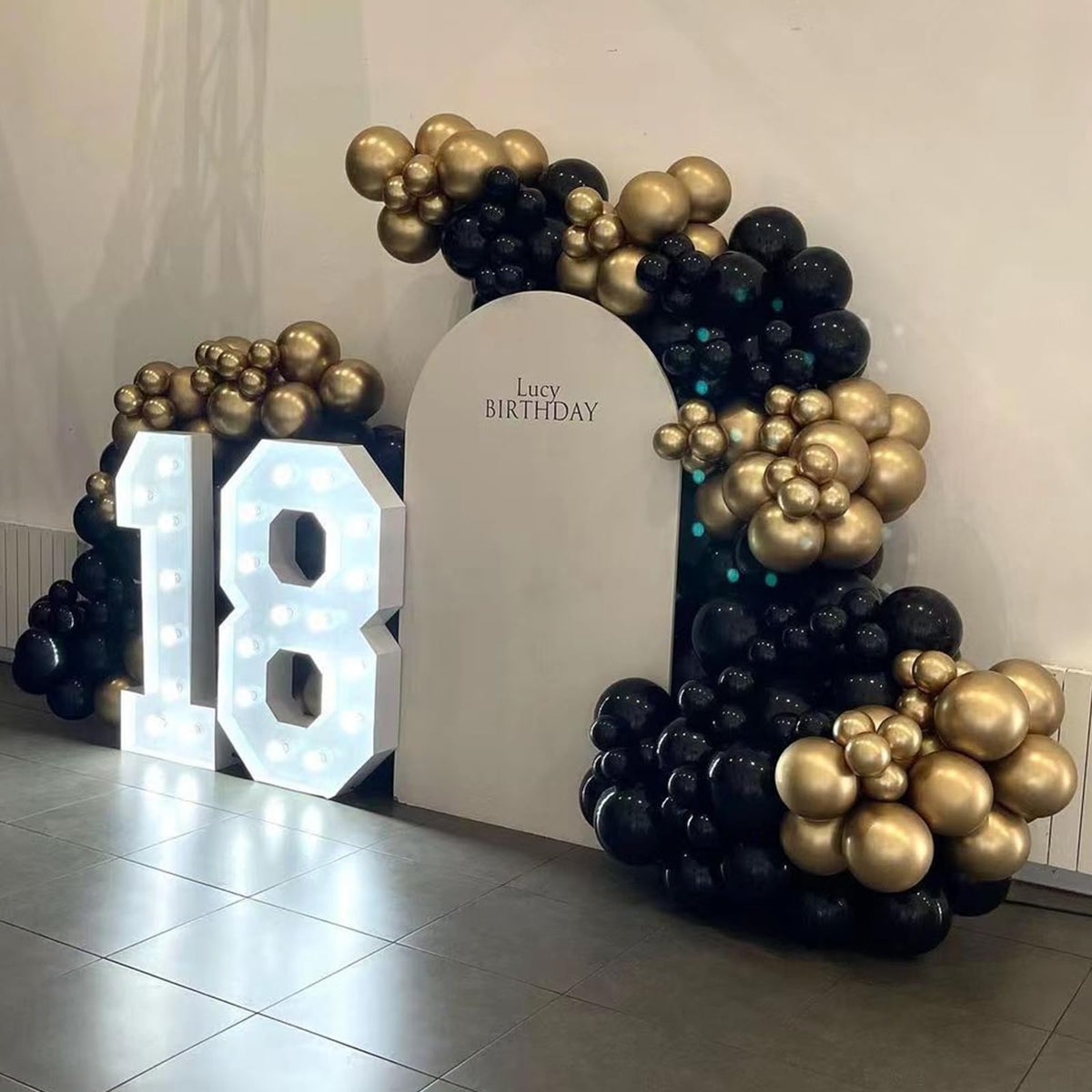 Black and Gold Balloons Garland Arch Kit, 134pcs Black and Metallic Gold Balloons with Different