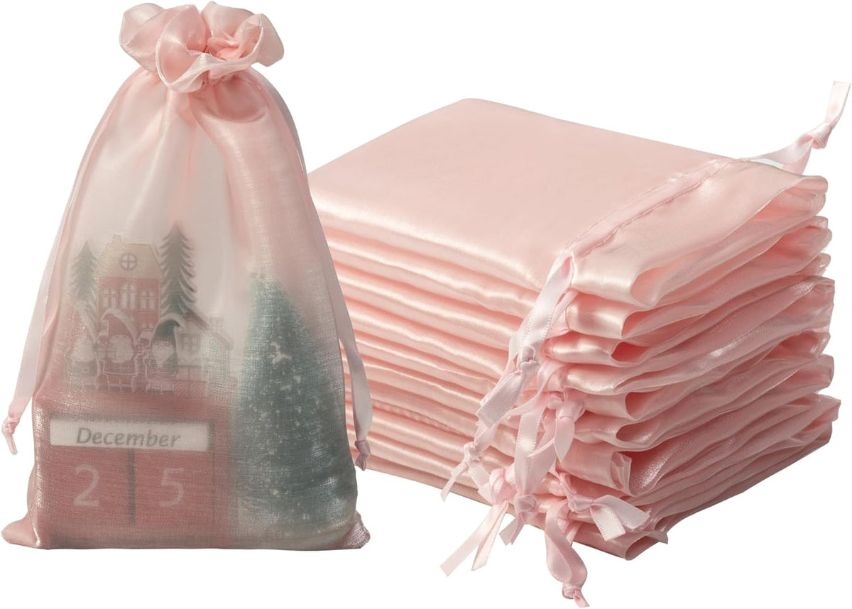 QIANF 20 Pcs Pink Small Organza Bags 6X9 inch for Wedding Favors with Drawstring, Mini Mesh Gift