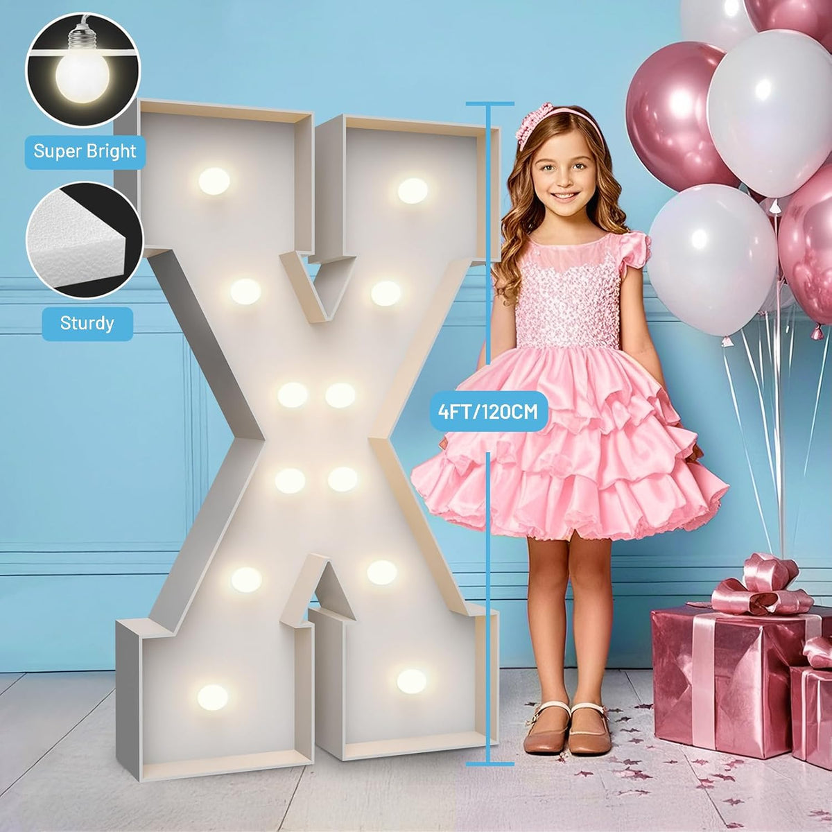 4FT Marquee Light Up Letters X,Party Decoration Large Marquee Light Up Letters with Weighted Water