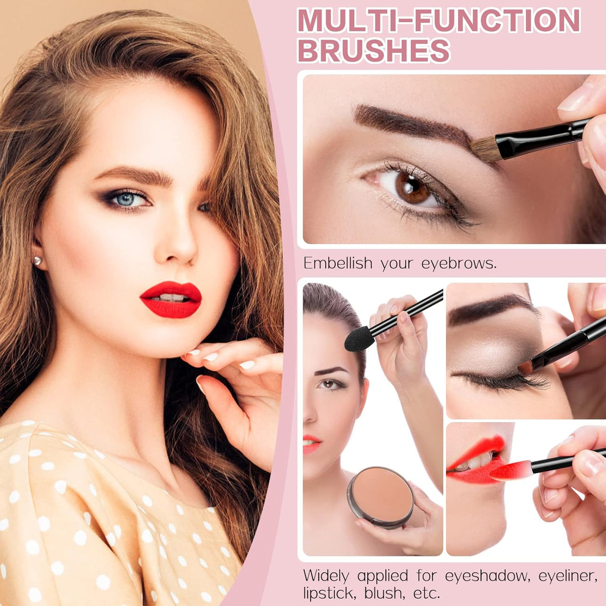 250 Piece Disposable Eyebrow Brush Set - 100 Angled/Round Eyebrow Brushes, 50 Double-End Eyeshadow