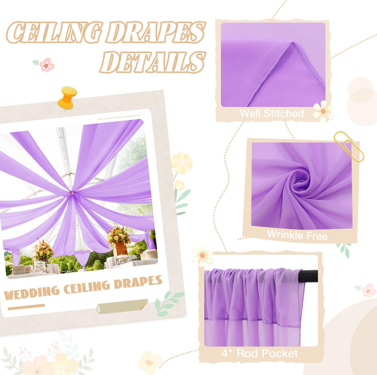 Ceiling Drapes for Weddings Light Purple Draping Fabric for Wedding Arch 5FTx20FT 2Panels Weddings